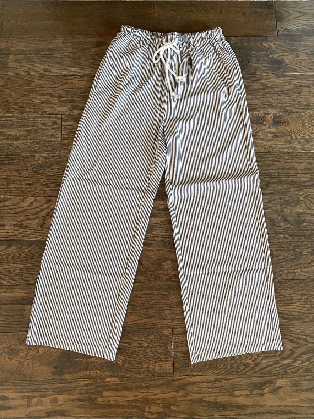 Striped Wide Leg Drawstring Pants - White & Dark Gray